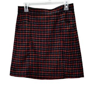 Loft Wool Blend Plaid Mini Skirt Size 0 Black Ora… - image 1